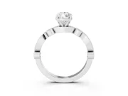 Pear Cut Diamond Solitaire Engagement Ring Set in Silver with Milgrain Bezel Accent Band