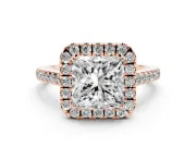 Princess Cut Halo Engagement Ring Setting | Pave Shoulders | Rose Gold