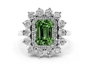 Emerald Cut Floral Double Halo Engagement Ring Setting for a Fancy Green Lab-Grown Diamond | Plain Band | Platinum