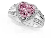 Fancy Pink Heart Cut Diamond Halo Ring Set in Platinum with Double Pavé Split Shank