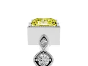 Fancy Yellow Princess Cut Diamond Vintage-Inspired Milgrain Ring Set in Silver with Marquise Stations of Round Accents