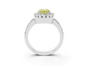 Fancy Yellow Oval Cut Diamond Halo Ring Set in White gold with Pavé Shank and Prong Setting