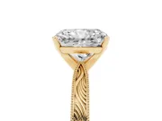 Radiant Cut Diamond Solitaire Milgrain Engraved Band Set in Yellow gold with Prong Setting