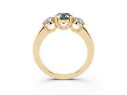 Fancy Black Oval Cut Diamond Three-Stone Ring Set in Yellow gold with Polished Band and Prong Setting
