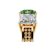 Princess Cut Three Stone Engagement Ring Setting for a Fancy Green Lab-Grown Diamond | Beaded Shoulders | Yellow Gold