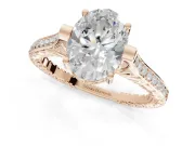 Oval Vintage Cathedral Engagement Ring Setting | Carved Band | Rose Gold