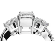Emerald Cut Three Stone Engagement Ring Setting | Tapered Pave Band | Platinum