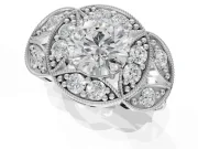 Round Vintage Floral Halo Engagement Ring Setting | Engraved Milgrain Band | Sterling Silver