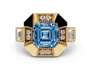 Asscher Cut Milgrain Sectioned Halo Engagement Ring Setting for a Fancy Blue Lab-Grown Diamond | Yellow Gold