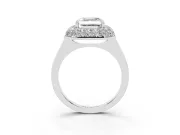 Asscher Cut Diamond Halo Engagement Ring Set in Silver with Solitaire Band and Prong Setting