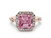 Asscher Cut Twist Halo Engagement Ring Setting for a Fancy Pink Lab-Grown Diamond | Rose Gold