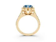 Asscher Cut Floral Halo Engagement Ring Setting for a Fancy Blue Lab-Grown Diamond | Pavé Split Shank | Yellow Gold