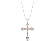Round Lab-Grown Diamond Bezel Cross Pendant Necklace | Trefoil Ends | Rose Gold