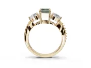 Emerald Cut Three Stone Engagement Ring Setting for a Fancy Green Lab-Grown Diamond | Tapered Pave Band | Yellow Gold