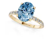 Oval Pave Solitaire Engagement Ring Setting for a Fancy Blue Lab-Grown Diamond | Pave Shoulders | Yellow Gold