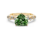 Fancy Green Heart Cut Diamond Cluster Solitaire Ring Set in Yellow gold with Prong Setting