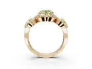 Round Three Stone Halo Engagement Ring Setting for a Fancy Yellow Lab-Grown Diamond | Pavé Wave Band | Yellow Gold