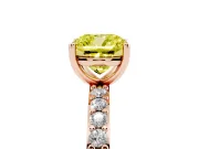 Fancy Yellow Cushion Cut Diamond Solitaire Set in Rose gold with Round Pavé Band and Prong Setting