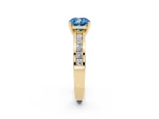 Fancy Blue Cushion Cut Diamond Solitaire Ring Set in Yellow gold with Channel-Set Band and Prong Setting