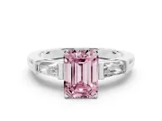 Emerald Cut Three Stone Engagement Ring Setting for a Fancy Pink Lab-Grown Diamond | Tapered Baguettes | White Gold