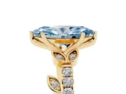 Marquise Leaf Pavé Engagement Ring Setting for a Fancy Blue Lab-Grown Diamond | Yellow Gold