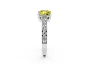 Fancy Yellow Princess Cut Diamond Solitaire Ring Set in Silver with Milgrain-Edged Pavé Band and Prong Setting