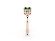 Fancy Green Asscher Cut Diamond Solitaire Ring Set in Rose gold with Cluster Accents on Each Side