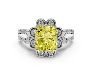 Radiant Cut Floral Halo Engagement Ring Setting for a Fancy Yellow Lab-Grown Diamond | Pavé Split Shank | Platinum