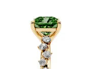 Fancy Green Cushion Cut Diamond Solitaire Vine Band Ring Set in Yellow gold with Round Accents and Prong Setting