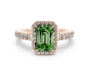 Emerald Cut Halo Pavé Engagement Ring Setting for a Fancy Green Lab-Grown Diamond | Rose Gold