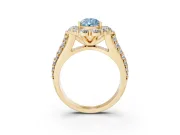 Fancy Blue Pear Cut Diamond Halo Engagement Ring Set in Yellow gold with Split Shank and Prong Setting