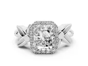 Radiant Cut Diamond Halo Floral Band Ring Set in Silver with Prong Setting