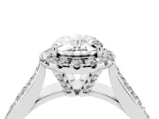 Oval Cut Diamond Halo Ring Set in Silver with Pavé Band and Raised Center Setting
