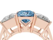 Princess Cut Three Stone Engagement Ring Setting for a Fancy Blue Lab-Grown Diamond | Beaded Shoulders | Rose Gold