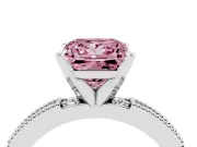 Fancy Pink Princess Cut Diamond Solitaire Ring Set in Platinum with Slim Pavé Band and Prong Setting