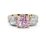 Round Three Stone Engagement Ring Setting for a Fancy Pink Lab-Grown Diamond | Tapered Pave Band | Yellow Gold