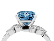 Fancy Blue Princess Cut Diamond Solitaire Ring Set in White gold with Marquise Twist Band and Prong Setting