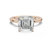 Asscher Cut Hidden Halo Engagement Ring Setting | Thin Plain Band | Rose Gold