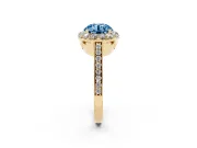 Fancy Blue Round Cut Diamond Floral Halo Ring Set in Yellow gold with Pavé Band and Prong Setting