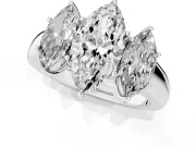 Three-Stone Marquise Cut Diamond Ring Set in Platinum with Matching Prong Settings and Plain Band