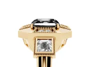 Fancy Black Asscher Cut Diamond Milgrain Halo Ring Set in Yellow gold with Split Shank
