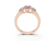 Fancy Pink Three-Stone Oval Cut Diamond Ring Set in Rose gold with Matching Prong Settings and Plain Band