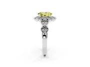Oval Scalloped Halo Engagement Ring Setting for a Fancy Yellow Lab-Grown Diamond | Heart Pavé Band | Platinum