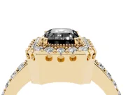 Emerald Cut Milgrain Halo Engagement Ring Setting for a Black Center | Pavé Shoulders | Yellow Gold