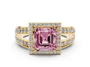 Asscher Cut Halo Engagement Ring Setting for a Fancy Pink Lab-Grown Diamond | Two-Row Pave Split Shank | Yellow Gold