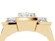 Radiant Cut Channel-Set Three Stone Engagement Ring Setting | Wide Flat Band | Yellow Gold