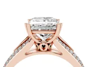 Princess Cut Pave Split Shank Engagement Ring Setting | Double Claw Prongs | Rose Gold