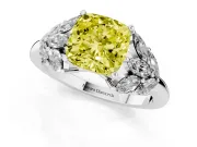 Fancy Yellow Cushion Cut Diamond Cluster Leaf Design Ring Set in Platinum with Prong Setting