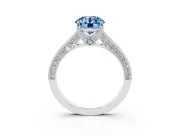 Round Vintage Hidden Halo Engagement Ring Setting for a Fancy Blue Lab-Grown Diamond | Milgrain Pave Band | Platinum