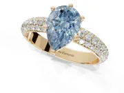 Pear-Shaped Domed Pavé Engagement Ring Setting for a Fancy Blue Lab-Grown Diamond | Yellow Gold